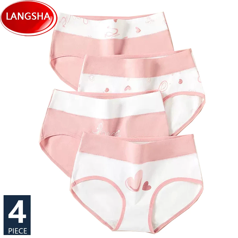 

High Waist 4Pcs Cotton Women's Panties Body Shaper Underwear Breathable Cute Print Girls Briefs Plus Size M-5XL Female Lingerie