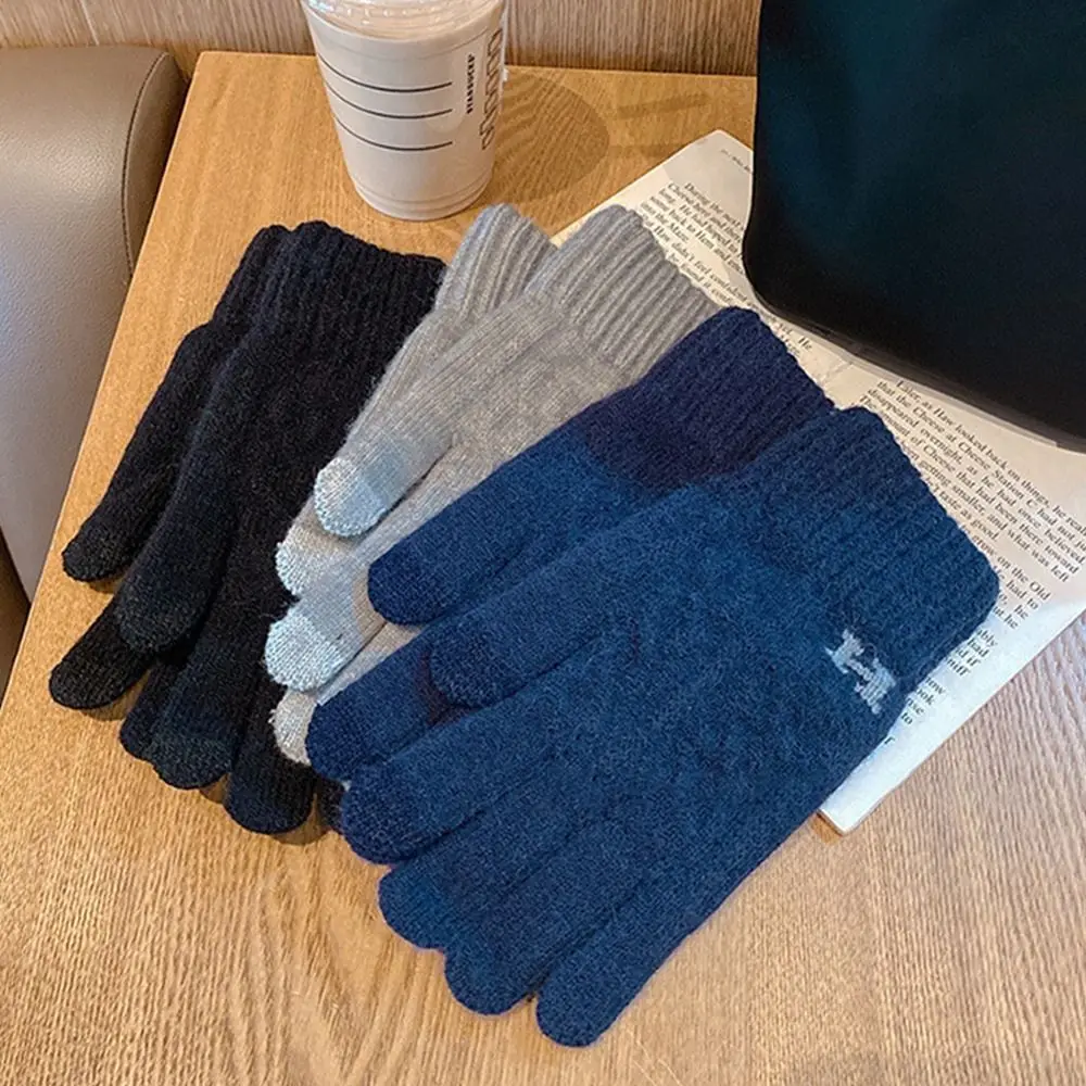 Keep Warm Men Knitted Gloves Daily Solid Color High Quality Wool All Finger Gloves Touch Screen Mittens Autumn Winter