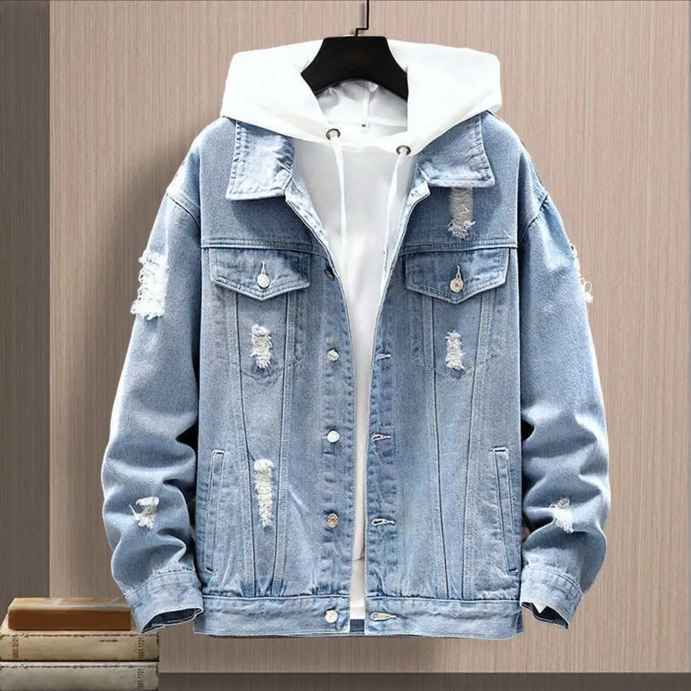 2024 New Men's Denim Jacket Cotton Loose Hooded jean Outwear Coat Solid Denim jacket Men Casual Couple Streetwear Large Size 3XL