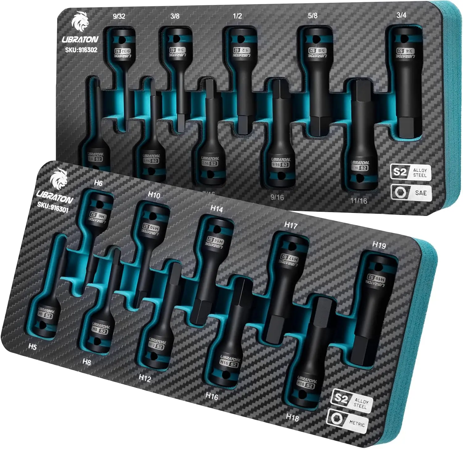 

Набор ударных шестигранных головок, 1/2 дюйма Dr, сталь S2, метрическая и SAE, 20 шт. (H5-H19, высокий крутящий момент 1/4 дюйма-3/4 дюйма), корпус XPE