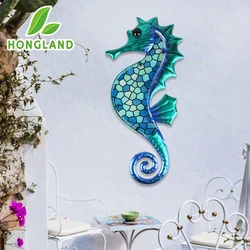 Metal Blue Mosaic Seahorse Wall Decor for Garden Decorations Outdoor Sculpture Statue of Patio Yard Living Room