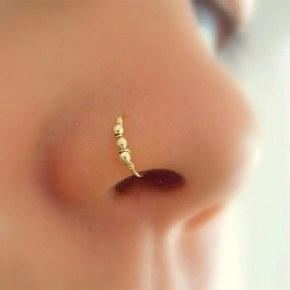 3Pcs/Set Retro Round Beads Nose Ring Earrings Nostril Hoop Body Piercing Jewelry 6mm/8mm/10mm view 5
