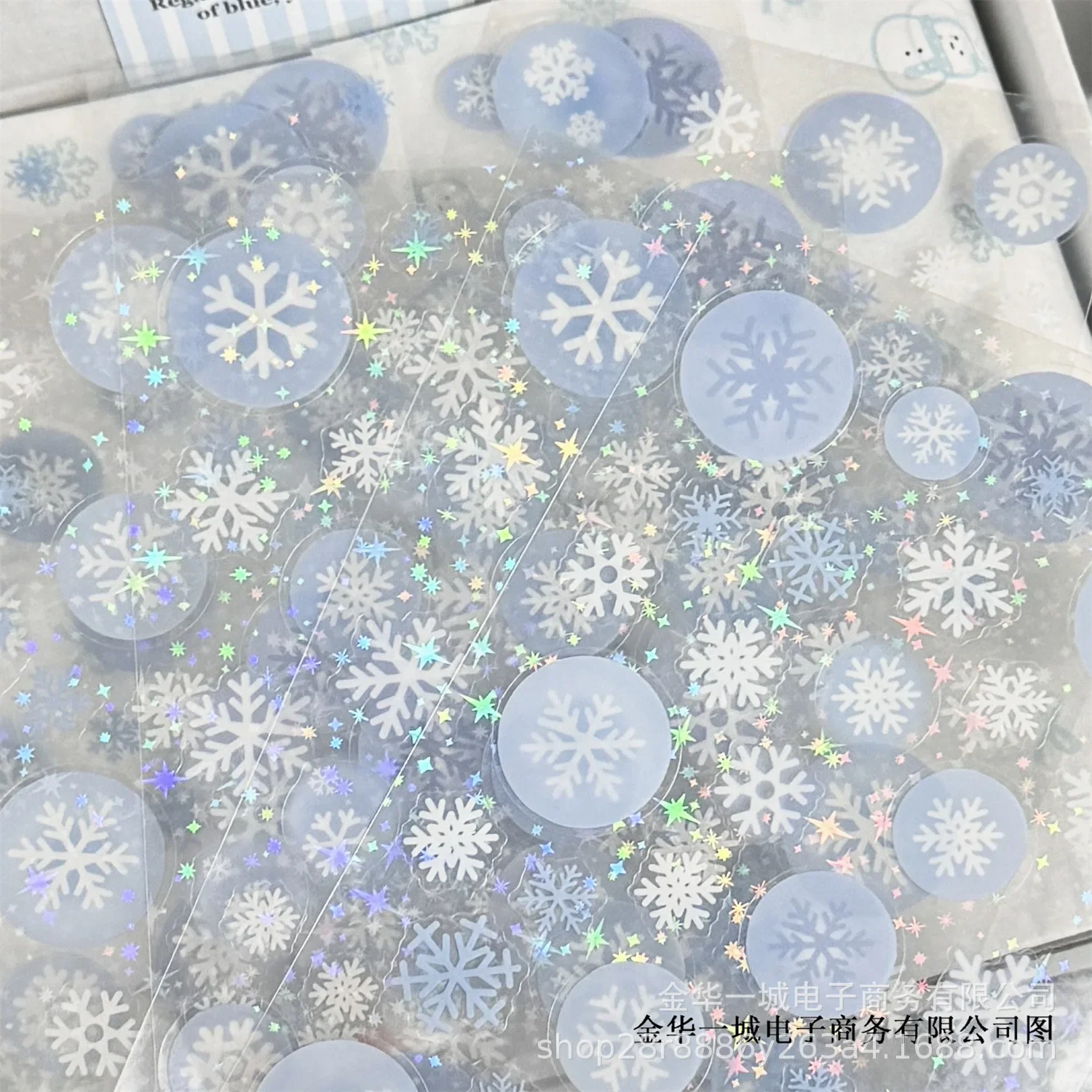 5Pcs INS Fresh Winter Snowflake Transparent Cut Film Stickers Aesthetic Laser Flash Scrapbook Journal Diy Deco Waterproof Decal