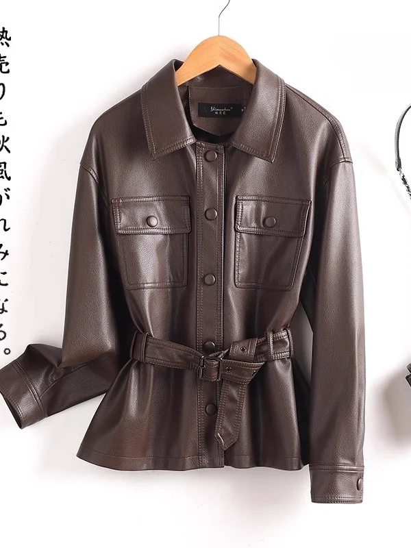 Veste en cuir d'agneau véritable pour femme, style slim, gilet, nouvelle collection printemps, manteau en daim, style décontracté, manches longues