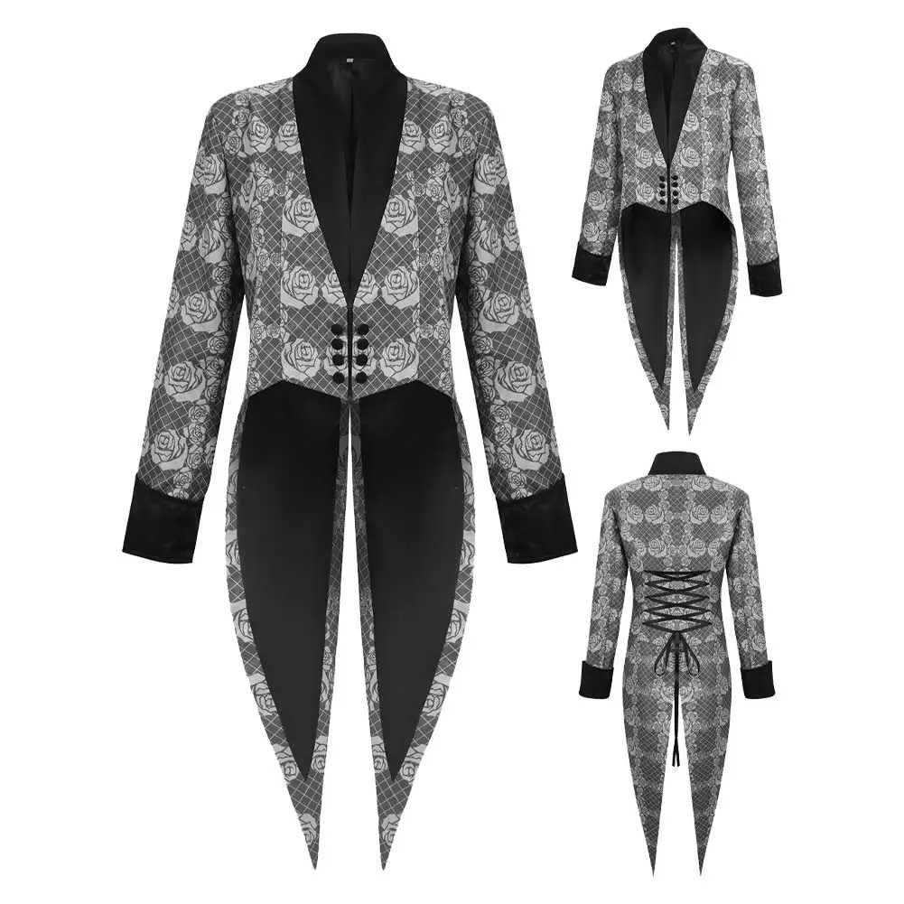

Medieval Retro Punk Cosplay Tailcoat Coat Adult Men Stage Performance Jacket Costume Halloween Carnival Party Suit
