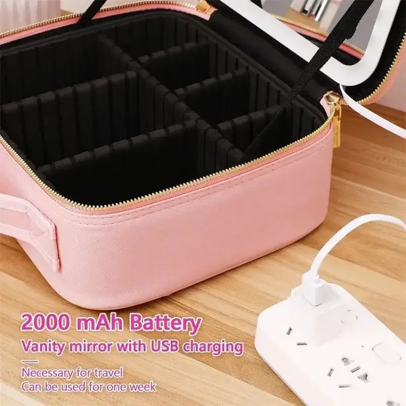 Imagem -05 - Bolsa de Maquiagem de Couro pu com Espelho Led para Mulheres Estojo Cosmético de Viagem Caixa com Luz de Espelho