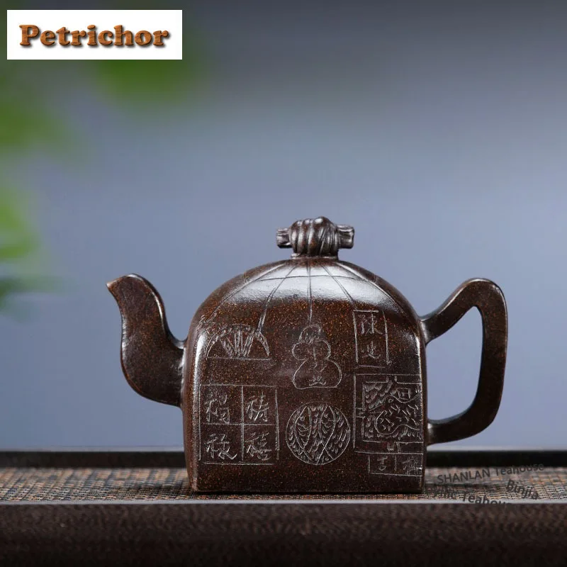 

550 мл Исин Фиолетовые Глиняные Чайники Художники Квадратный Кестр Ручной Работы с Печатью Сырой Рудой Черное Золото Грязь Чайник С Фильтром Чайный Набор Чайный Набор Цзыша Ремесло