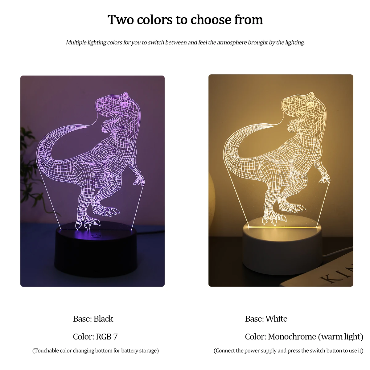 3D Dinosaur Acrylic Night Light Phantom Colorful Atmosphere Night Light Suitable for Bedroom Decoration