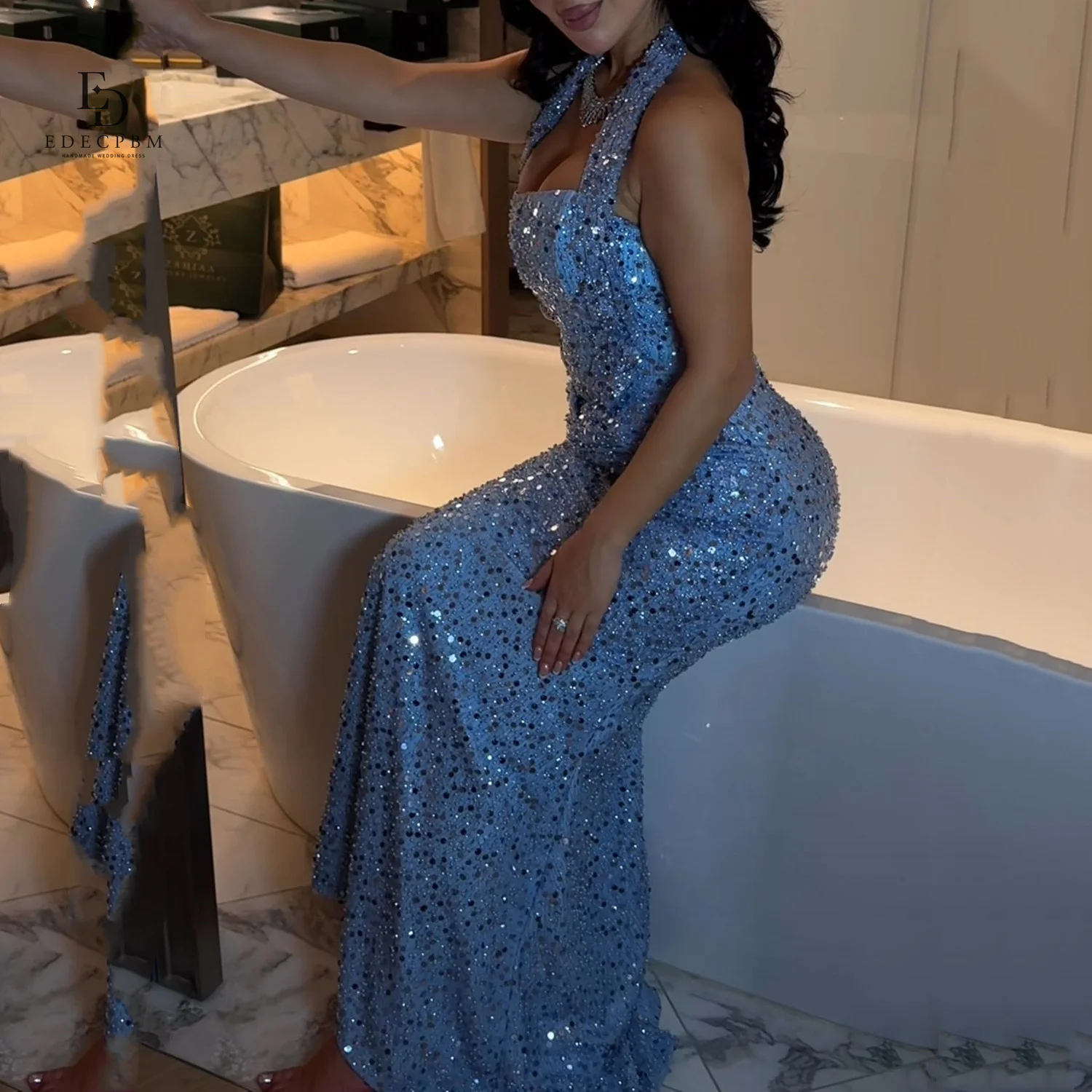 فساتين حفلات أنيقة EDECPBM 2025 فستان سهرة نسائي مزين بالترتر من Vestidos De Festa فساتين سهرة مخصصة حورية البحر للحفلات الراقصة الفاخرة #1