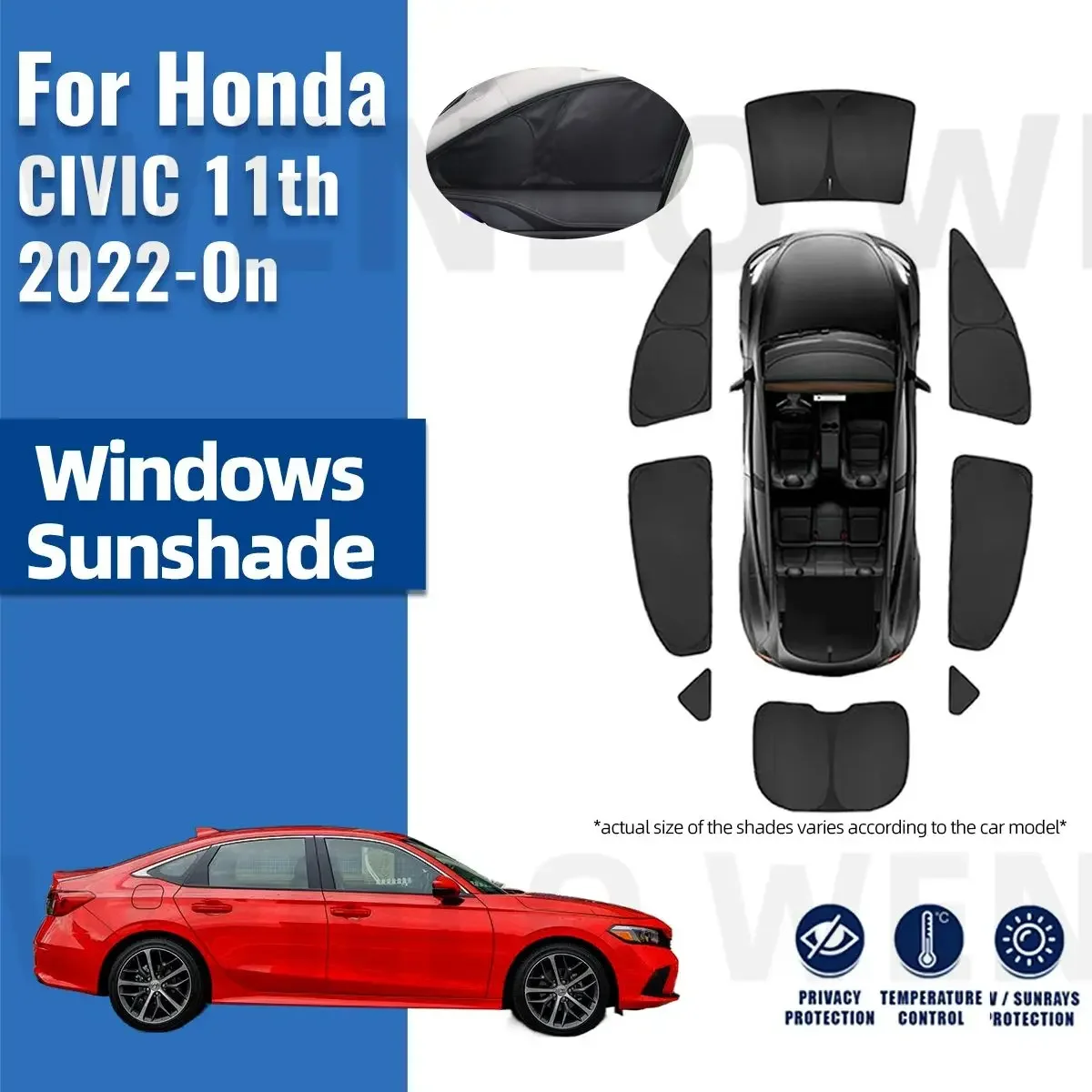 

For Honda CIVIC 11th 2022 2023 2024 Full Cover Car Sunshade Shield Front Windshield Frame Curtain Rear Side Window Sun Shades