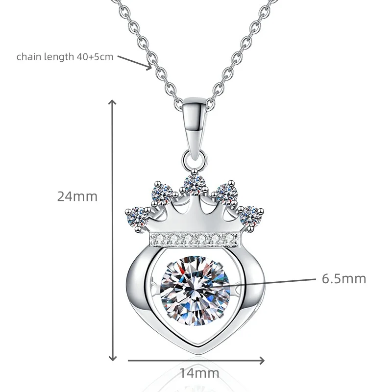 Colar feminino de moissanite pt950 1ct com pingente de dança, joia de dia dos namorados, presente de platina brilhante b2b atacado