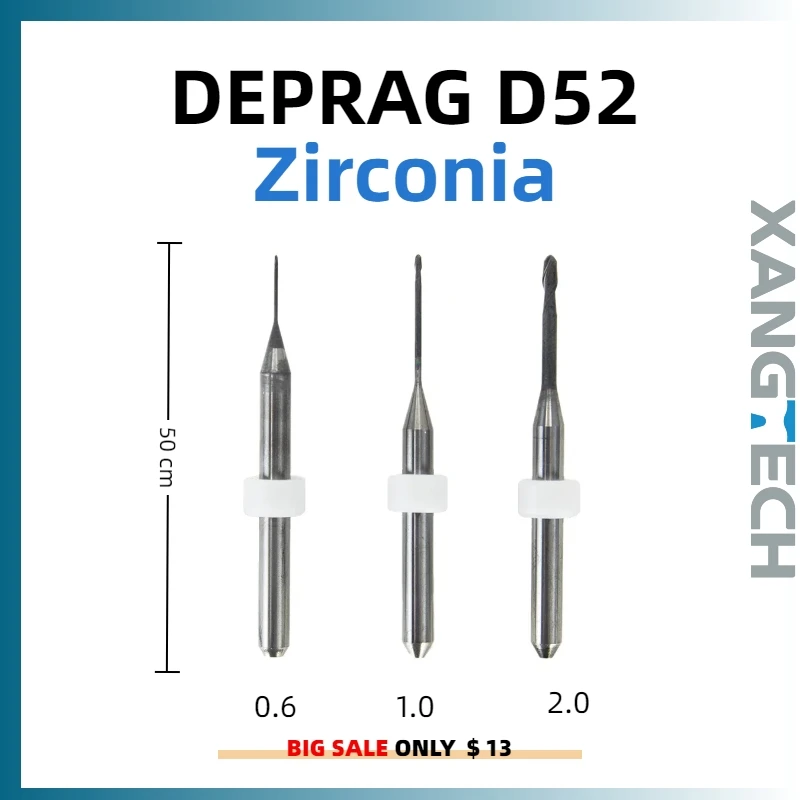 

DEPRAG D52 Pmma/Zirconia NC/DC Milling Cutters Burs Dental Tools Head D4 0.6/10/2.0mm for Cad Cam System Drill for PMMA/Zirconia