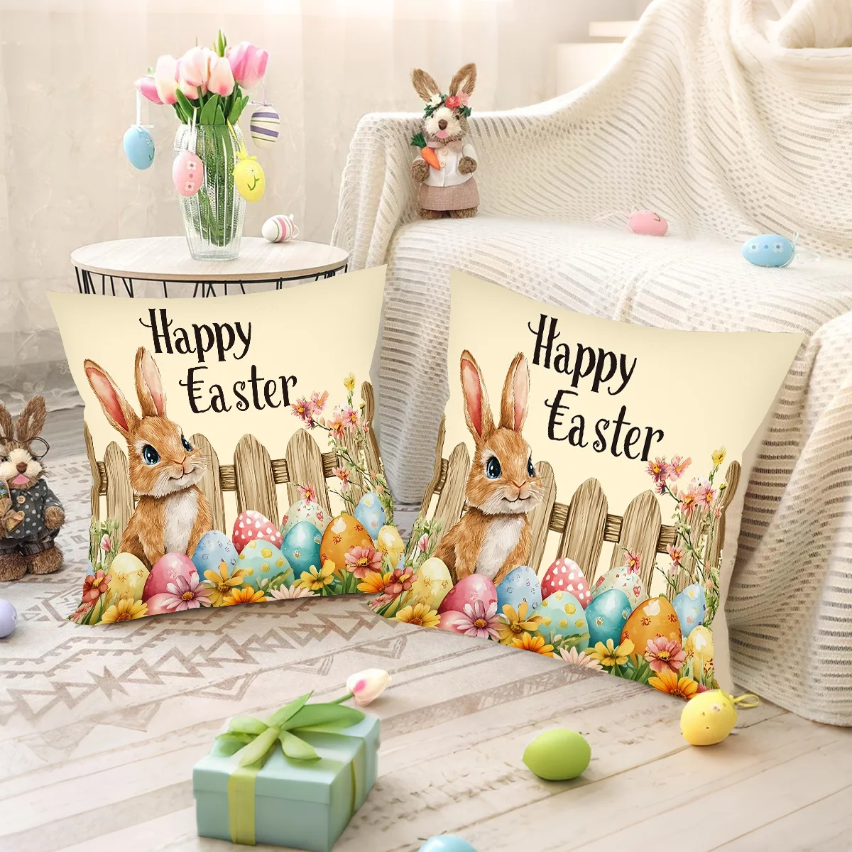 Easter Throw Pillow Cover Rabbit Eggs Decorative Pillowcase for Sofa Bed Cushion Case for Spring Holiday Home Decor Easter 2026 - view 4