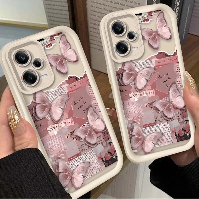 ピンクの蝶の美的ケース Xiaomi Redmi A5 A4 A3 A3X A2 A1 Plus 13X Redmi K80 Ultra K70 K70E K60 K60E K50 K40 K40S K30用