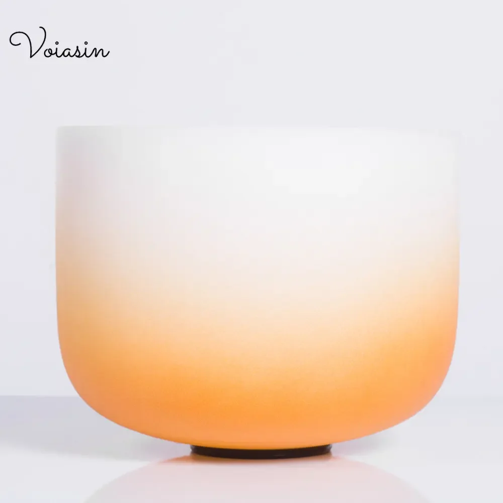 Gradient Warm Orange Quartz Frosted Crystal Singing Bowl 8-12 Inch Pure Profession Meditation Voiasin Bowls Instrument Set