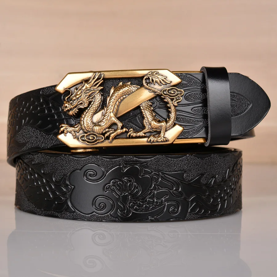 High Quality Men’s Dragon Design Alloy Buckle Split Leather Belt,Fashion Emboss Cow Leather Belt,Jeans&Casual Pants Accessories