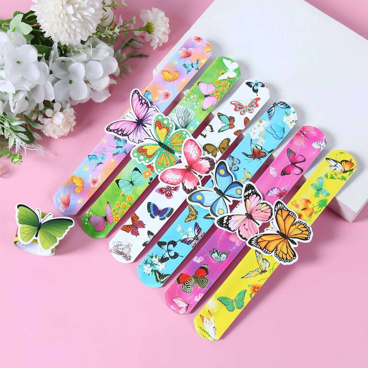 Butterfly Slap Snap Wrap Wristband Band Bracelet Hand Ring Boy Girl Wristband Birthday Party Decor Kids Toys Supplies Favors