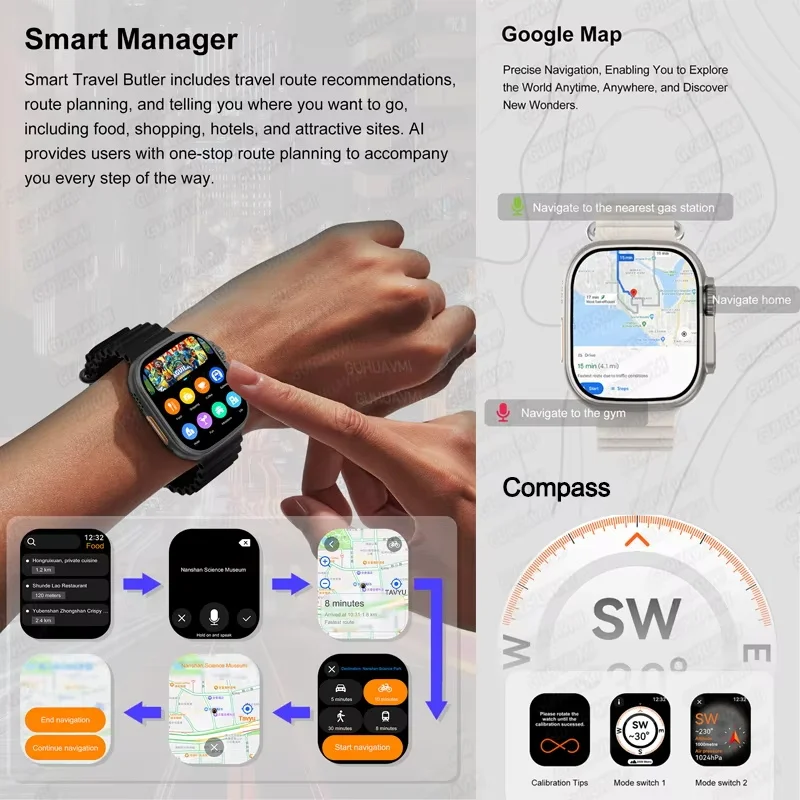 ساعة ذكية DT Ultra 3 جديدة بسعة 32 جيجابايت من Google Map مشغل فيديو للموسيقى HD Call APP Store NFC ساعة صوت ذكية AI لنظام Android iOS