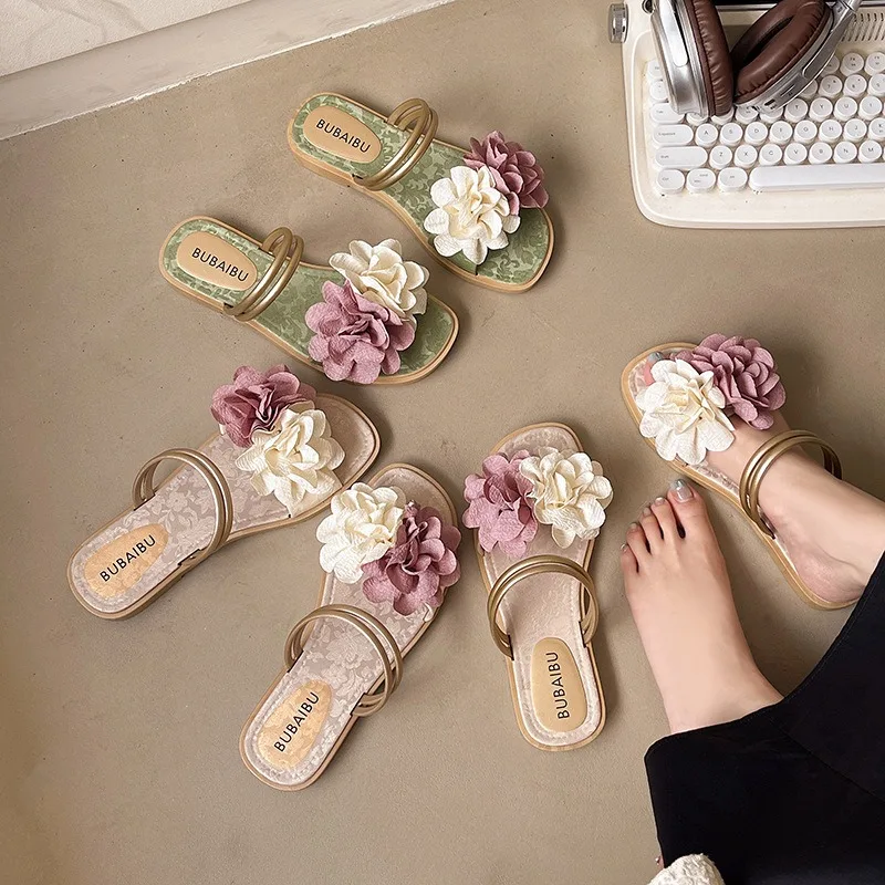 

Summer Slippers New Fashion Floral Women Shoes Comfort Simple Wear-resistant Sandals Lightweight Versatile Home Beach Flat Shoes