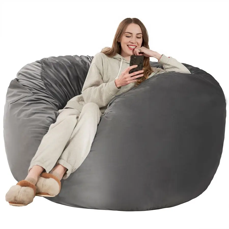 Sillón Puff Gigante para Adultos con Funda de Terciopelo, Sillón Puff Esponjoso para Sala de Estar y Dormitorio, Gris 9