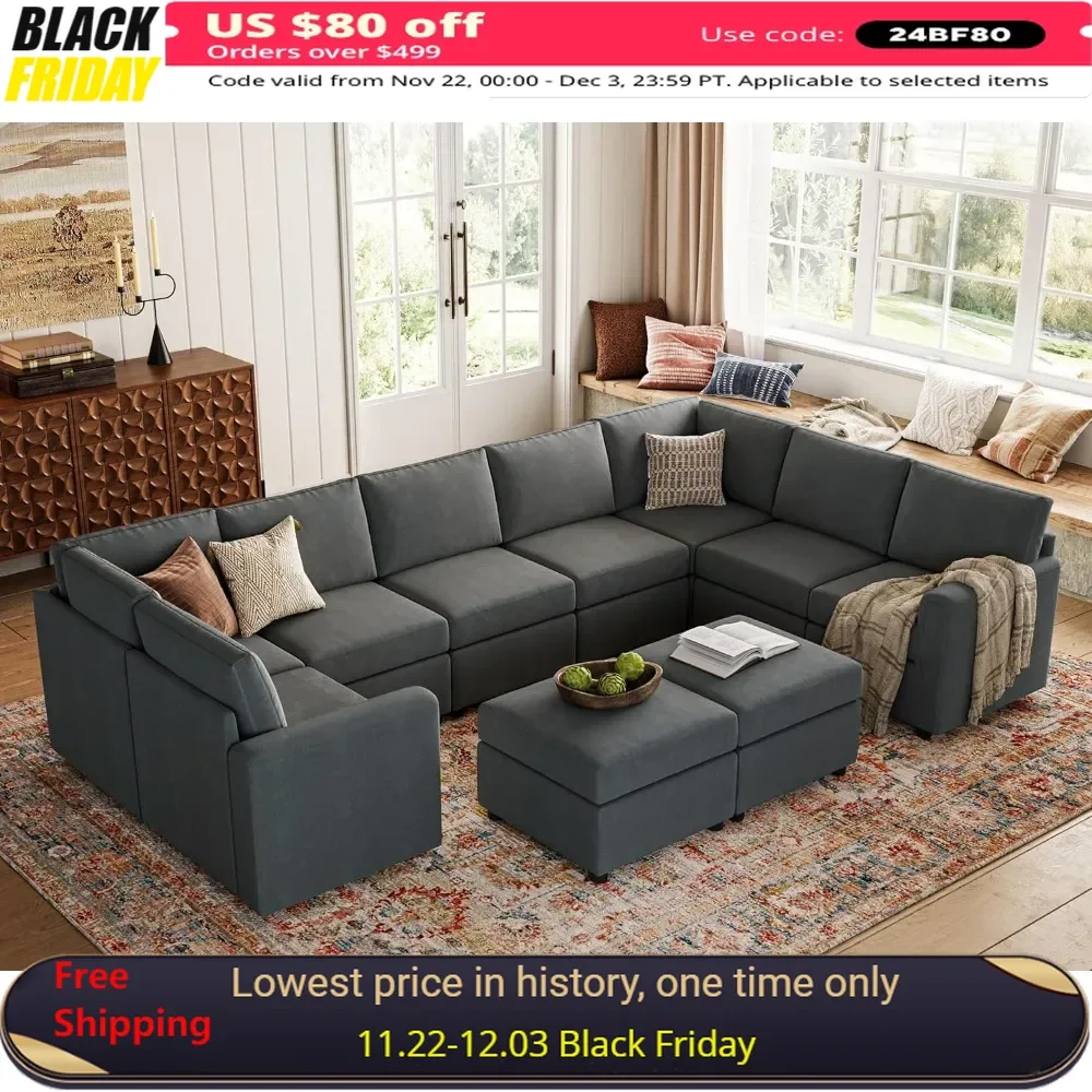 Oversized Sectional Sofa,Convertible Sectional Couch,with Memory Foam & Storage, Covers Removable & Changeable, 10 Seat Sofa Set