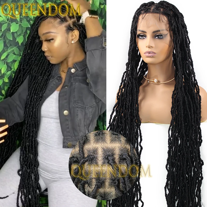 40'' Synthetic Box Braid Wig Distressed Crochet Passion Twist Braids Goddess Wig Full Lace Butterfly Locs Pre Looped Braided Wig