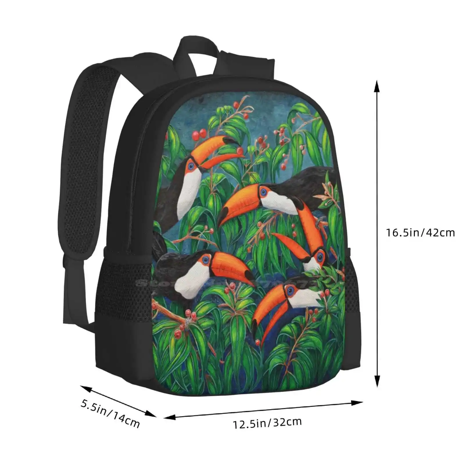 "Tukan Tee" Muster Design Bagpack Schult aschen Jules Sommer Tierwelt Tukane Vögel Vogel Ölgemälde Kunstwerk Original Kunst