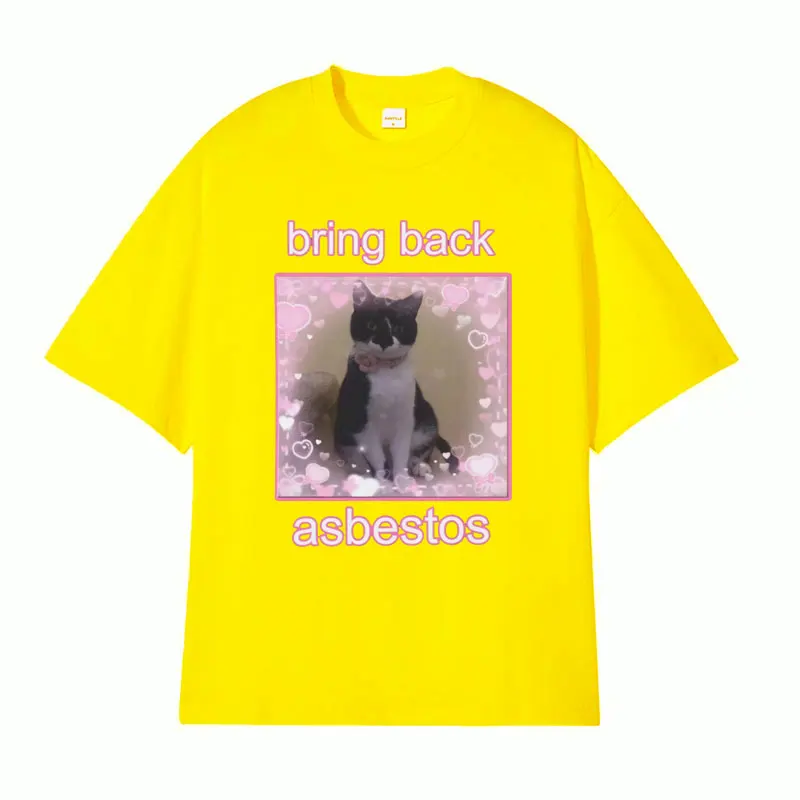 Śmieszna koszulka z grafiką w stylu retro z motywem kota i napisem Bring Back Asbestos, damska koszulka z grafiką, letnia odzież uliczna, styl Y2K