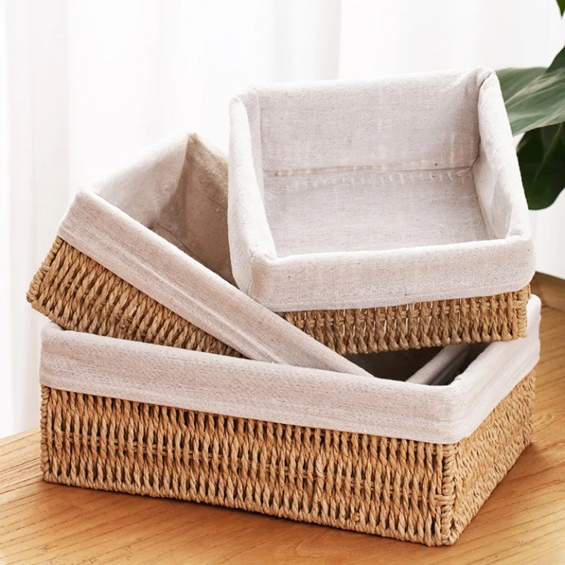 

Корзина для хранения ручной работы из искусственного ротанга, тканая корзина для гостиной, спальни, канцелярские принадлежности, бытовой ящик для хранения мелочей