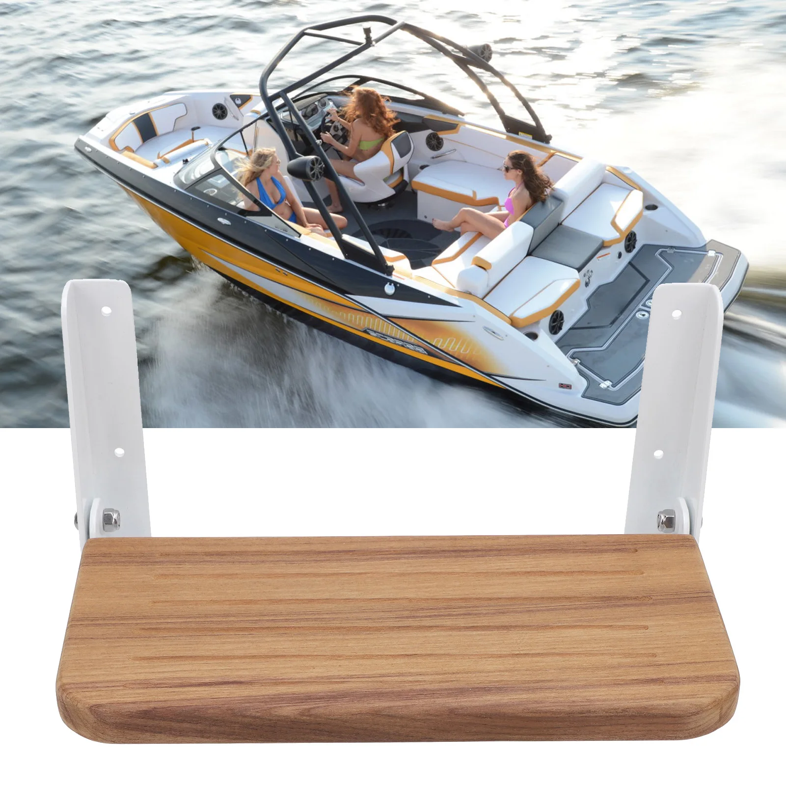

Boats Folding Teak Footrest Aluminum Alloy Bracket Foldable Footrest Board for Boat Helm Boat Marine Accessories