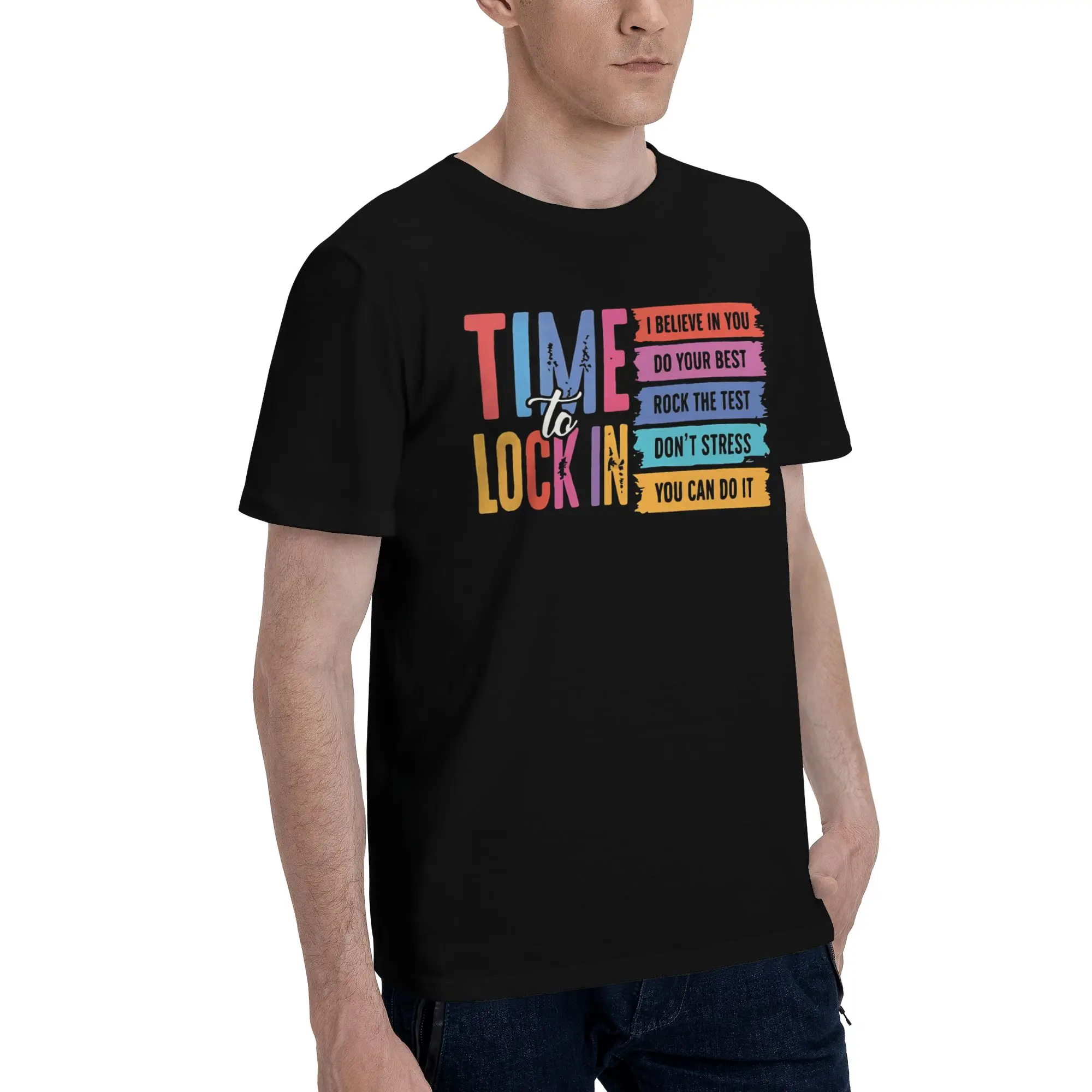 Time To Lock In 10 Graphic Funny 100% Cotton T-Shirt  Tops Tees For Men