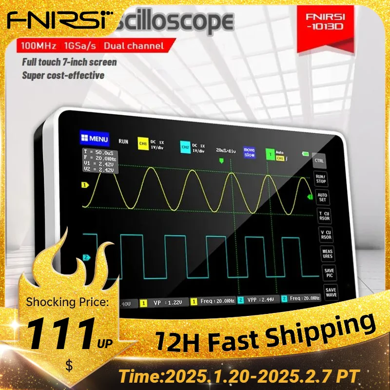 FNIRSI-1013D Digital Tablet Oscilloscope Dual Channel 100M Bandwidth 1GS Sampling Rate 7 Inches Mini Tablet Digital Oscilloscope