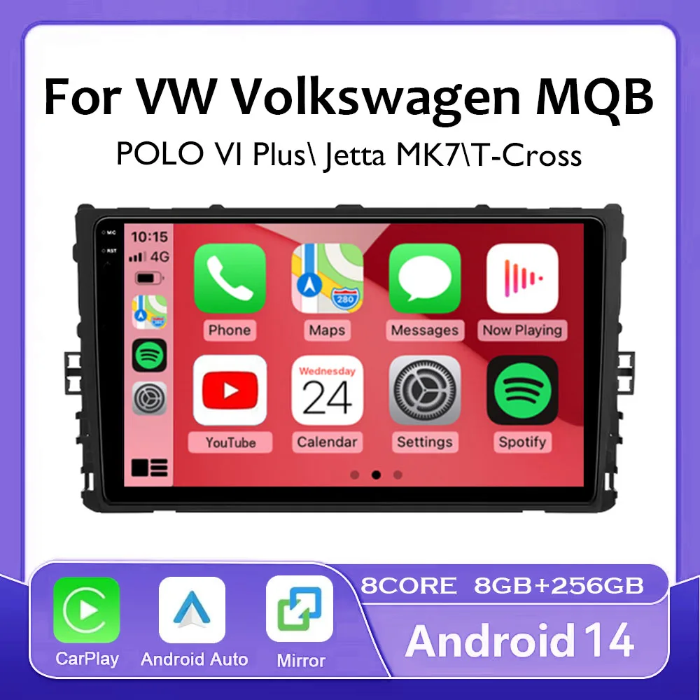 

Android 14, автомобильный радиоприемник Android Auto для VW Volkswagen MQB POLO VI Jetta MK7 T6 Bora, беспроводной мультимедийный плеер Carplay, автомобильная стереосистема