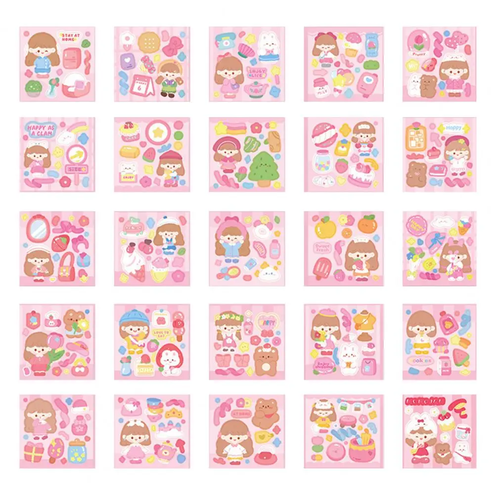 25Pcs Cute Stickers Set Kids Girls DIY Laptop Phone Diary Cute Cartoon Decorative Sticker DIY Graffiti Decals Anime Stickers