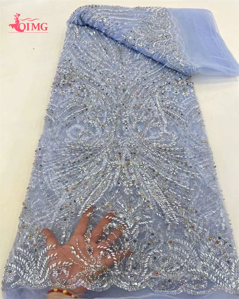 

OIMG African Beaded Lace Fabric 2024 High Quality French Luxury 3D Beads Nigerian Sequin Lace Groom Fabric for Wedding Dress