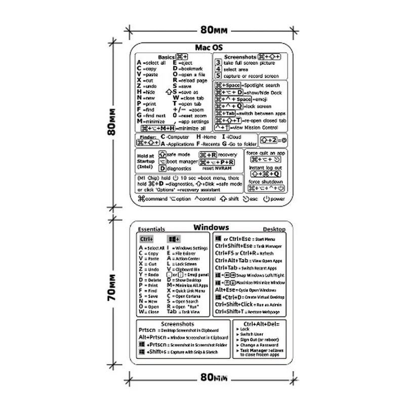 1PC Windows PC Reference Keyboard Shortcut Sticker Adhesive for PC Laptop Desktop