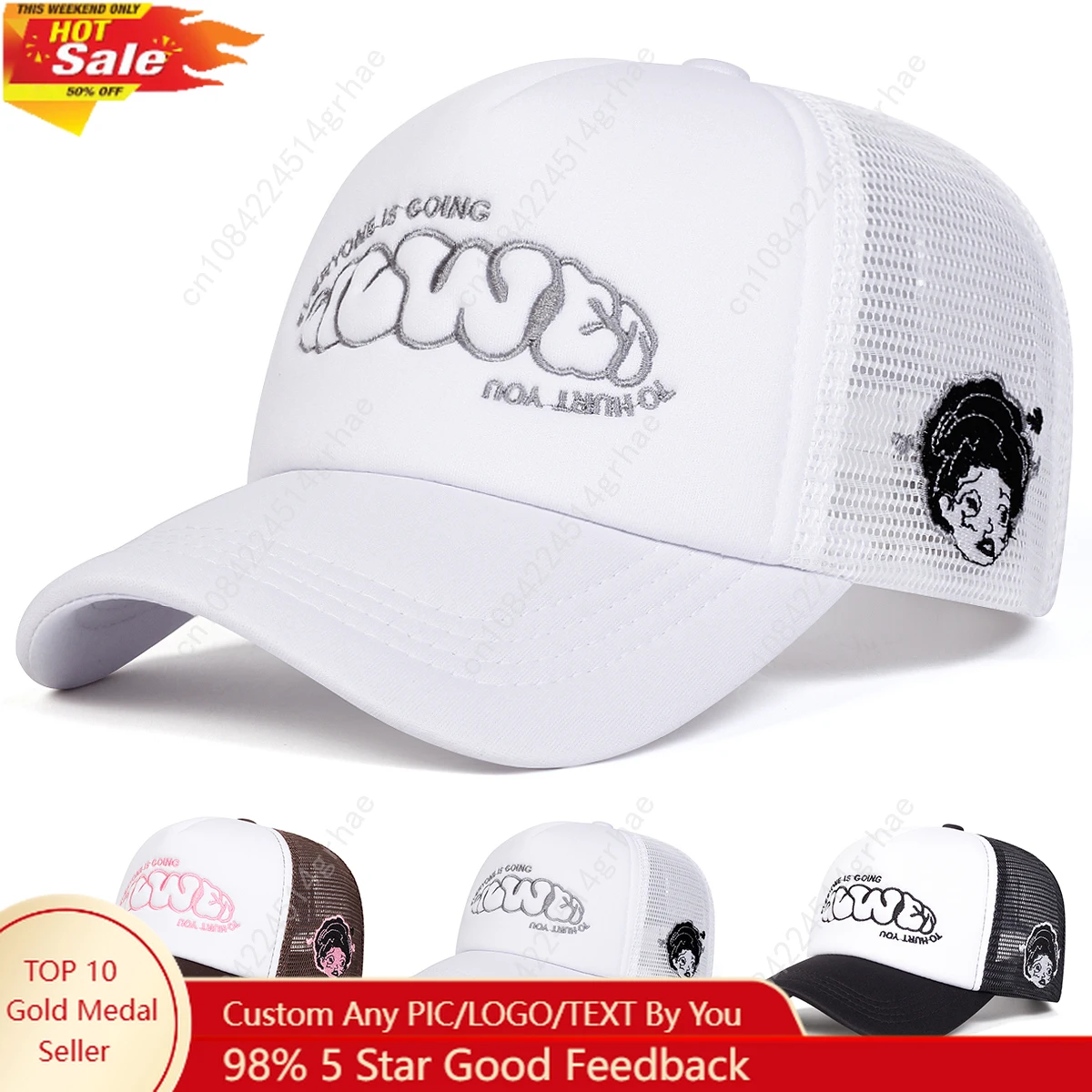 Unisex EVERYONE IS GOING Embroidery Baseball Net Caps Spring and Summer Outdoor Adjustable Casual Hats Hip Hop Hat Sunscreen Hat