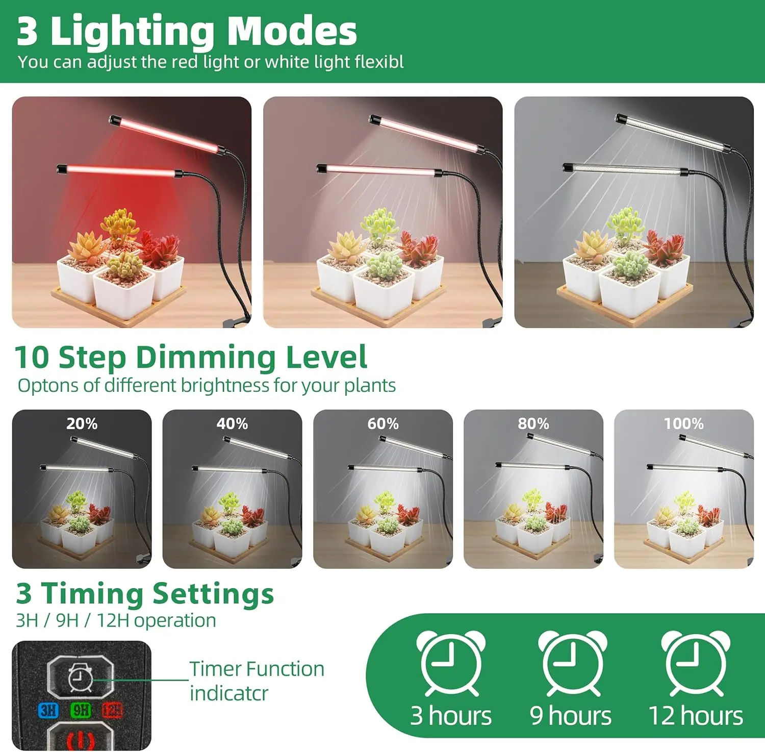 توقيت التحكم 3/9/12 ساعة كليب ضوء النبات أبيض أحمر USB 5 فولت داخلي الدفيئة نمو النبات زهرة الإضاءة سطح المكتب تنمو مصباح #4