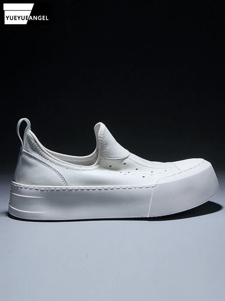 

Мужская повседневная обувь из коровьей кожи, обувь без шнуровки с круглым носком, дышащие лоферы на толстой подошве, износостойкие мокасины с низким вырезом