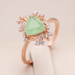 Kinel New Trend Crystal Flower Ring for Women Fashion Green Natural Zircon Accessories 585 Rose Gold Color Fine Daily Jewelry