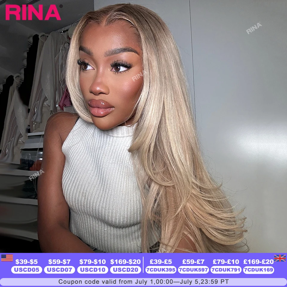 

Brown Root Ash Blonde Straight 13X4 13x6 Lace Frontal Human Hair Wigs Transparent Lace 180 Density Ombre Blonde 5x5 Lace Closure