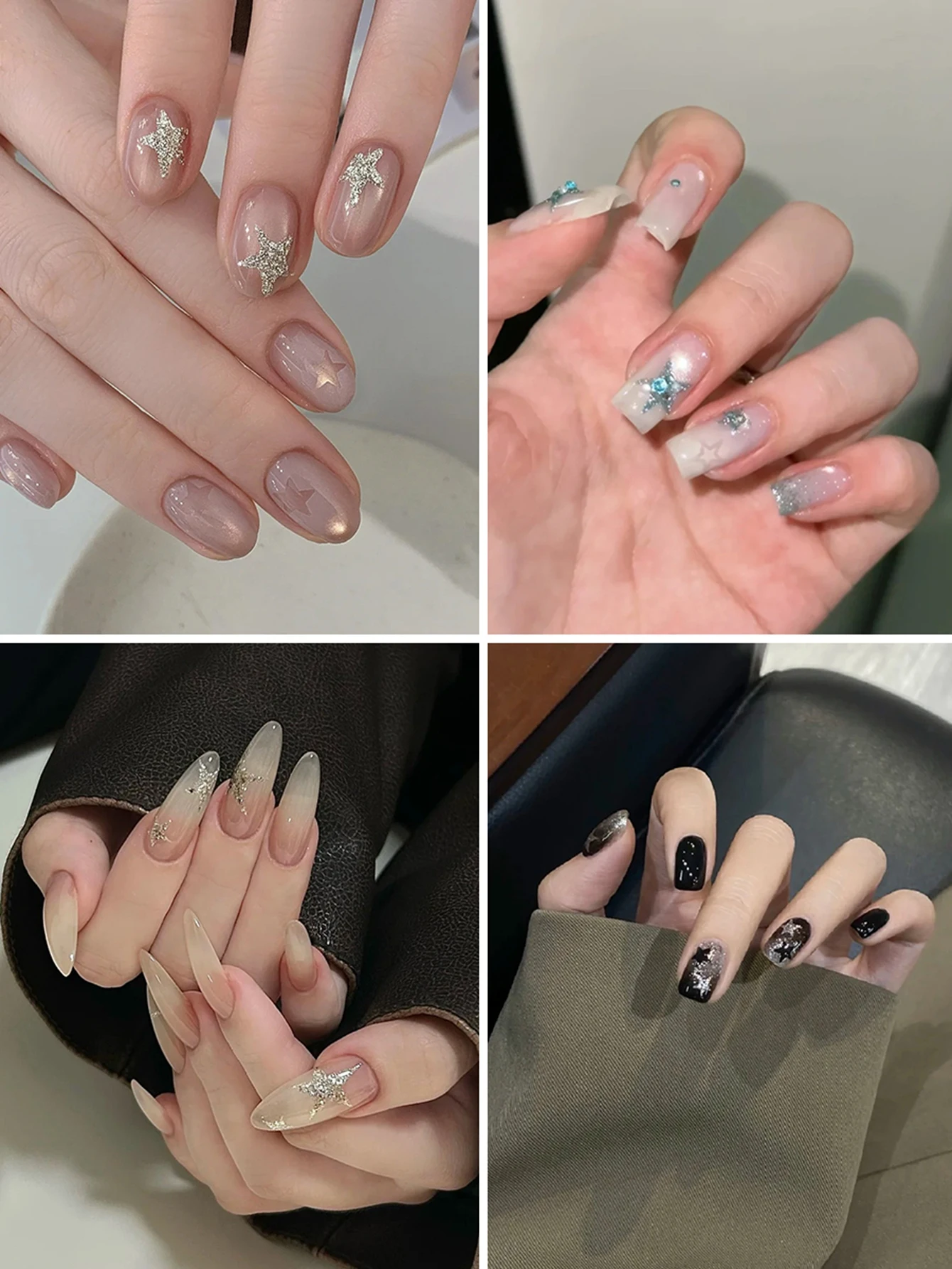 3/6 Blatt glänzende Stern-Nagelkunst-Aufkleber, Silber, Gold, glitzernde Stern-Abziehbilder, selbstklebende Nageldekorationen für Party und Urlaub