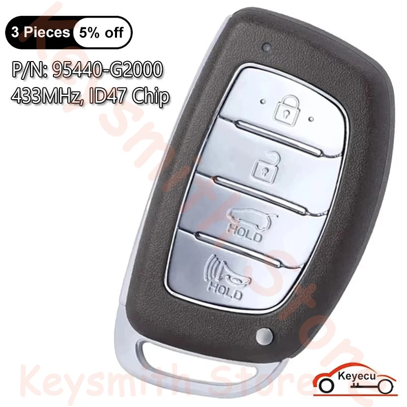 KEYECU 4 Buttons 433MHz ID47 chip for Hyundai Ioniq 2017 2018 2019 Smart Remote Control Key Fob 95440-G2000 FCC ID: TQ8-FOB-4F11