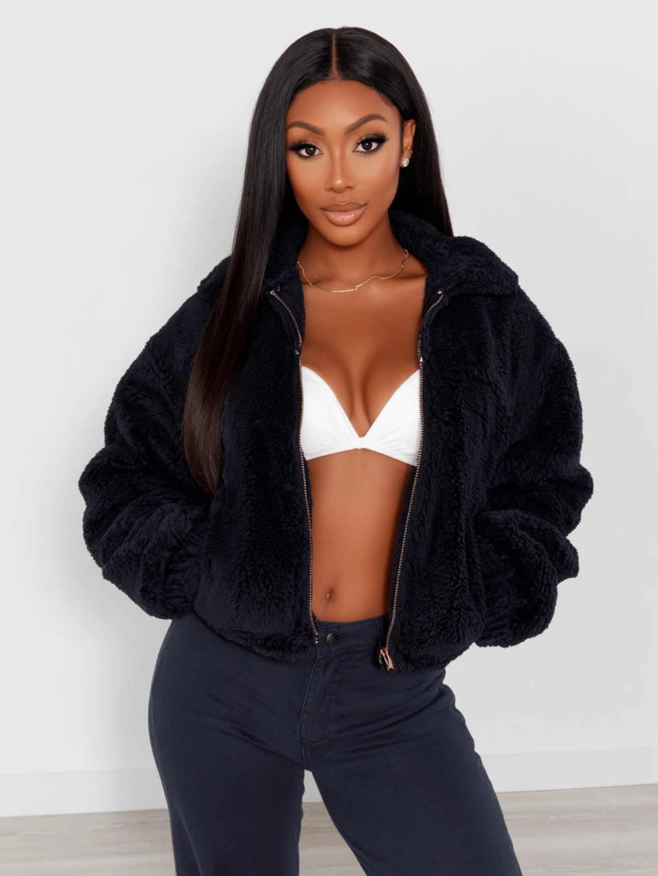 

Mia Muse Select Women's Autumn Winter Coats Simple Korean Zipper Solid Color Long Sleeve Stand Collar Daily Coats