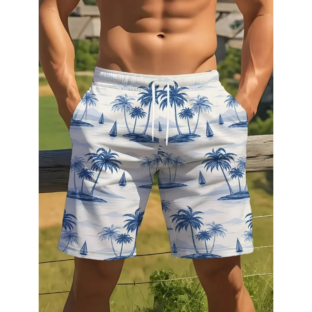 Gradient Colorful Graphic Swim Trunks for Men Fashion Beach Vacation 3D Printed Hawaiian Short Pants Loose Breathable Shorts ﻿