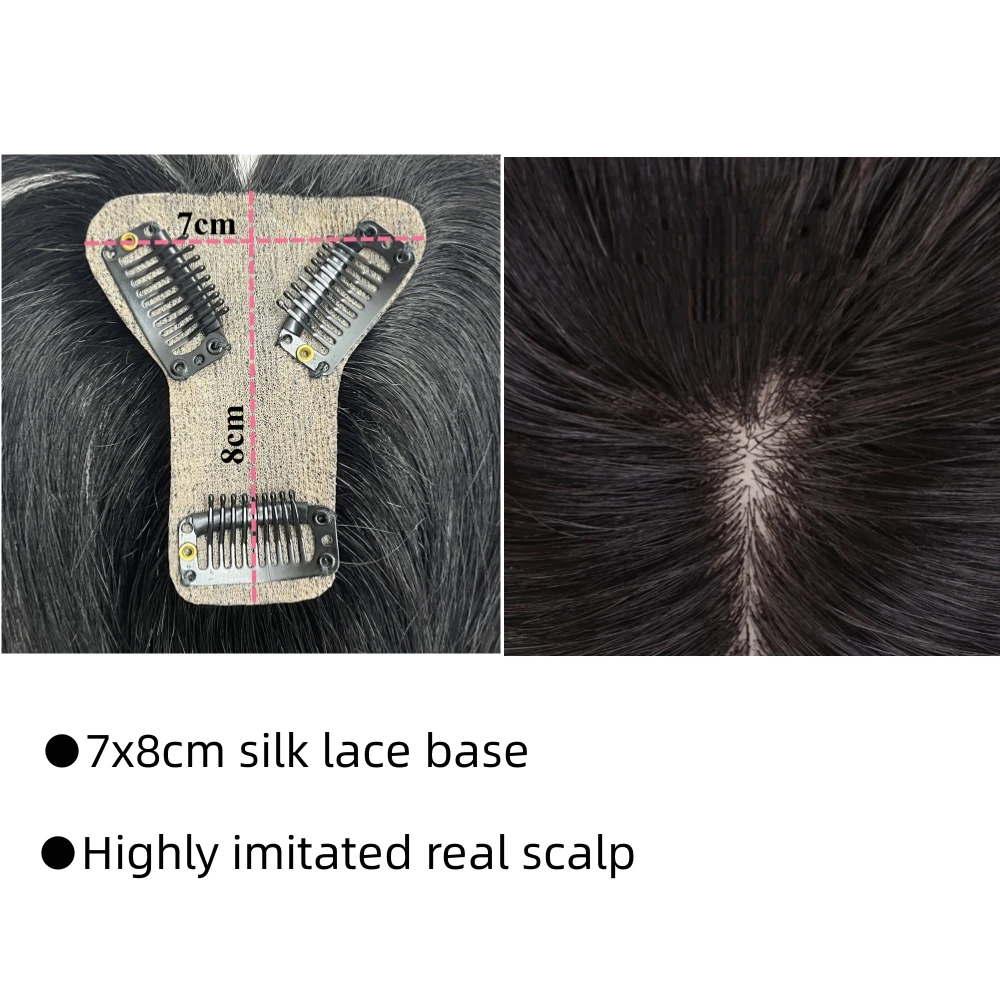 7x8cm Slik Human Hair Toppers For Women Thin Clip In Topper With 3D Air Bangs Hairpieces for Hair Loss Volume Cover Grey Hair