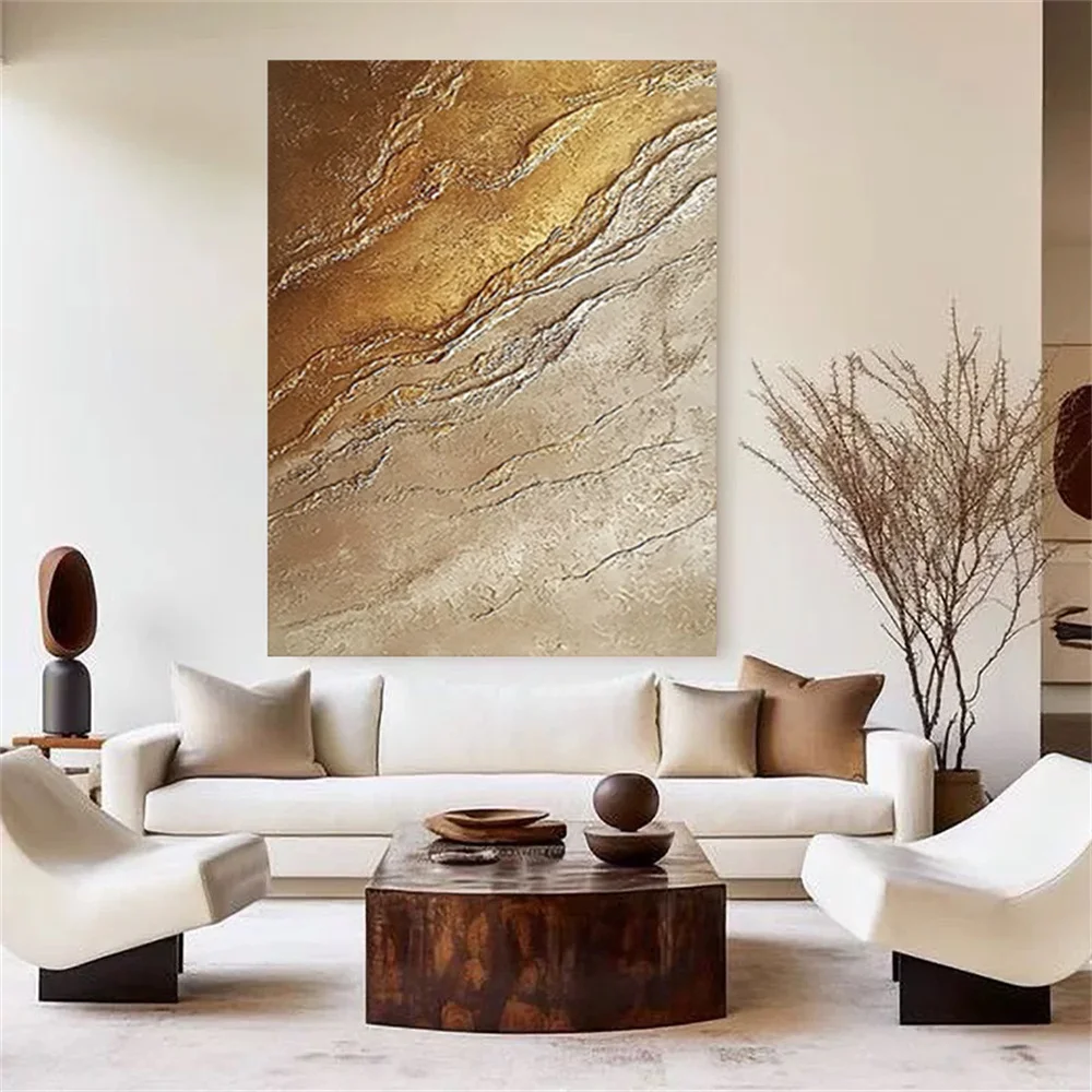 100% Hand-Painted Abstract Oil Painting Gold Wall Art Canvas Big Size Deco Pictures Living Bedroom Home Decor Artwork Pendant