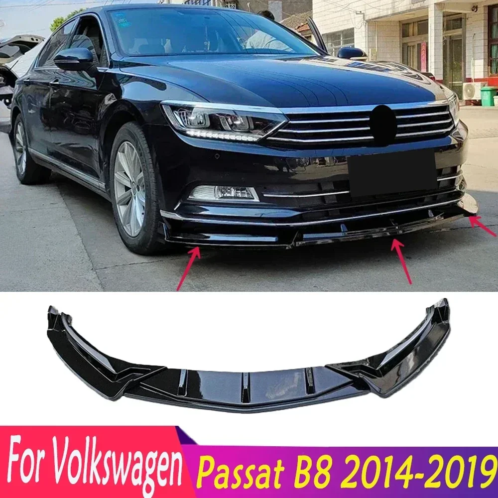 Dla Volkswagen Passat B8 2014-2019 Wysokiej jakości błyszczący czarny karbonowy przedni zderzak samochodowy Dyfuzor Spoiler Splitter Body Kit