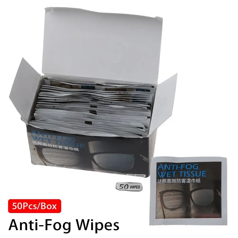 50Pcs/box Pre-moistened Anti-Fog Wipes Individually Wrapped Disposable Wet Tissues Defogger Eyeglass Wipes Lens Wipes