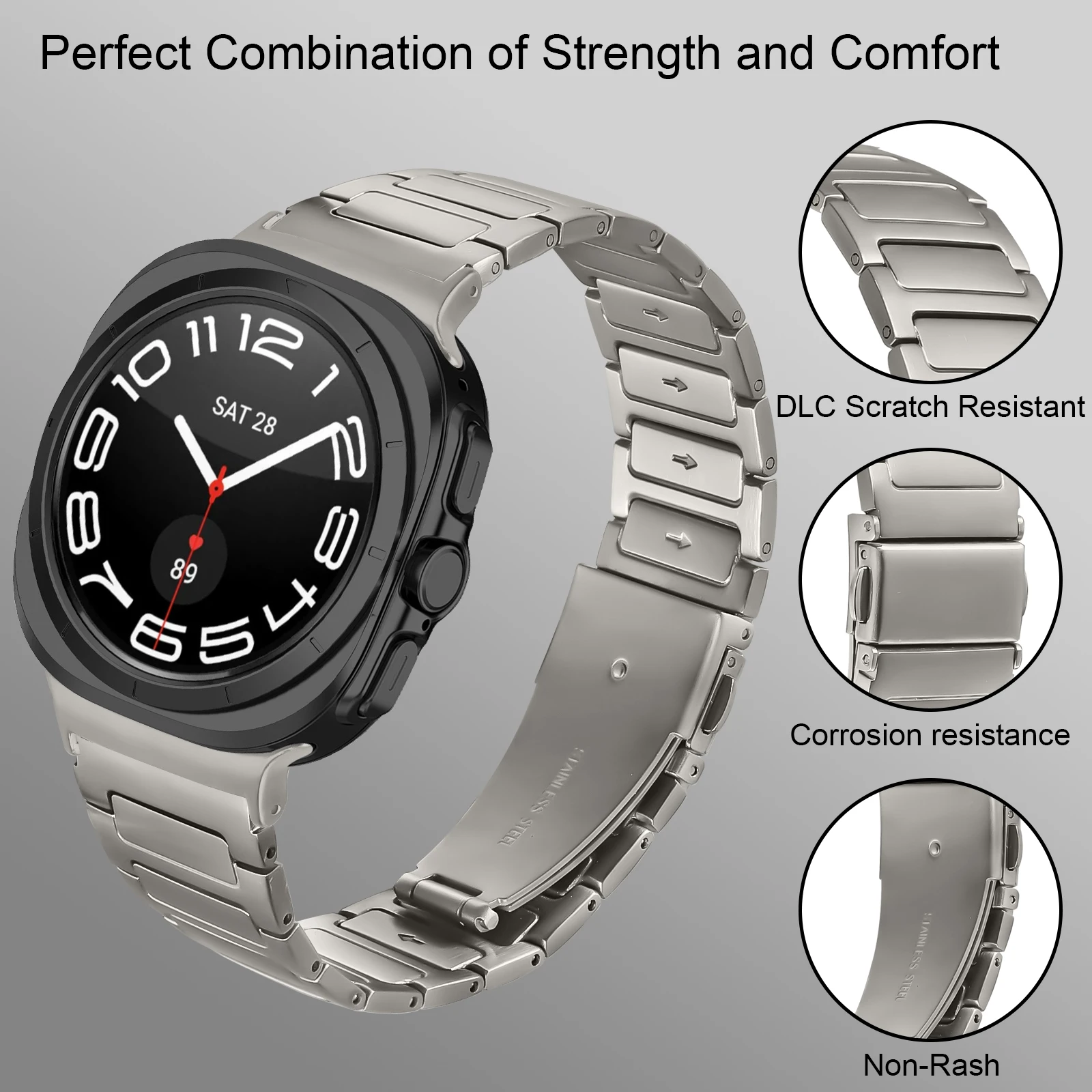 สายคล้องโลหะสําหรับ Samsung Galaxy Ultra 47 มม.ธุรกิจบุรุษสร้อยข้อมือสแตนเลสไม่มีช่องว่างสําหรับ Galaxy Ultra 47